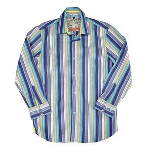 Luchiano Visconti Limited Edition Shirt Mens XS Blue Green Striped Eyeglasses‎